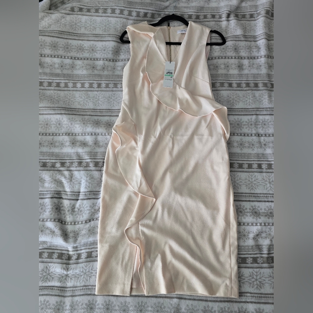 Calvin Klein Cream Midi Dress with Silky Spaghetti Straps